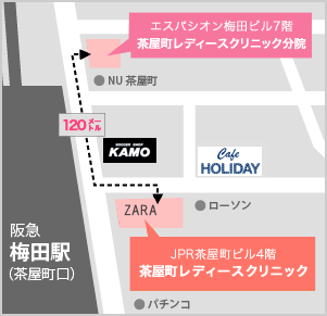 大阪にある婦人科の地図